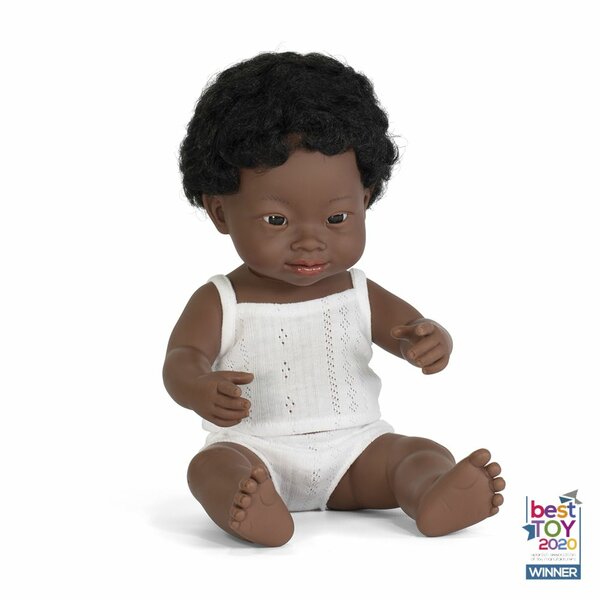 Afrikaans babyjongen met het syndroom van Down (38 cm)| Speelgoed pop - Poppen & speelgoed
