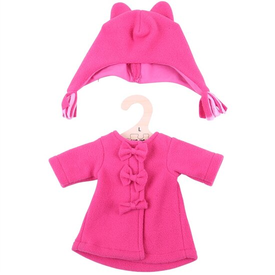 Kledingset 35 cm Roze fleece jas met muts Large